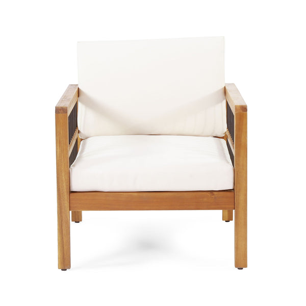 Club Chair With Slat Panel Design - Teak / Beige