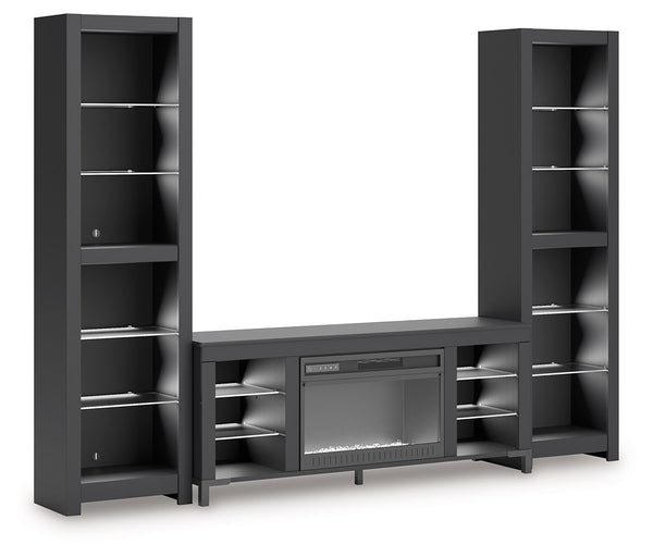 Cayberry - 3-Piece Entertainment Center With Electric Fireplace - Black