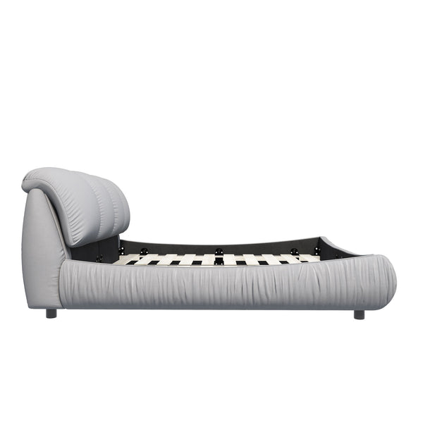Luxury Upholstered Platform Bed With Oversized Padded Backrest And Solid Wood Frame