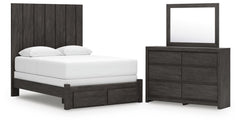 Fraluna - 3 Pc. - Queen Panel Storage Bed, Dresser And Mirror - Charcoal