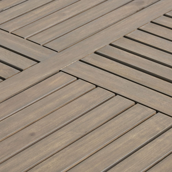 Transitional Acacia Wood Dining Table With Slat Panel Top - Gray