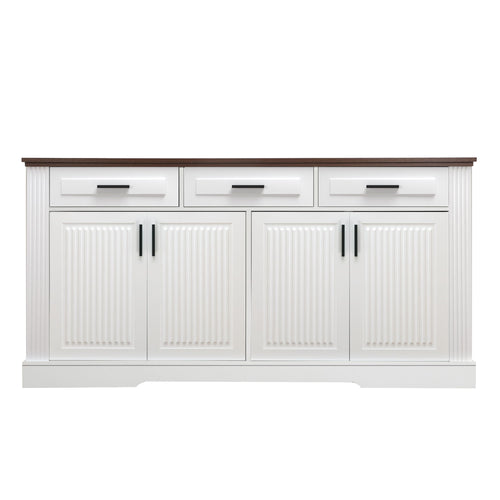 Fluted Sideboard Buffet Cabinet With 4 Doors And 3 Drawers