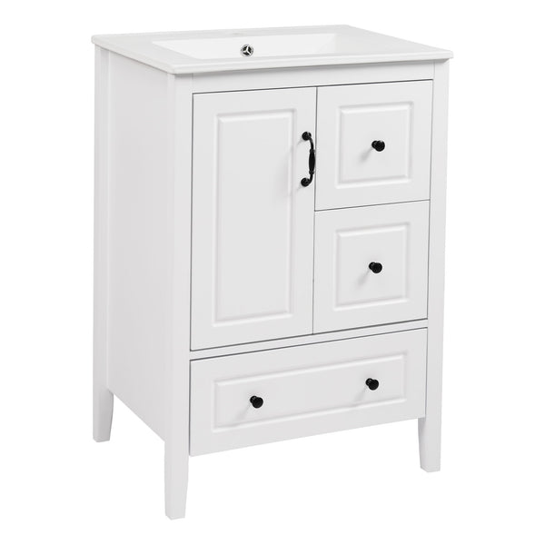 Freestanding Bathroom Vanity With Sink, Soft Closing Cabinet And Drawers - White