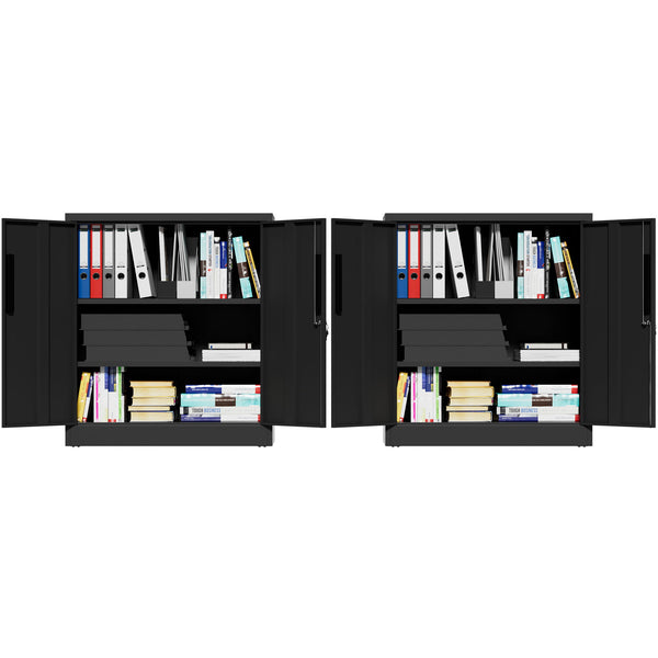 Heavy Duty Storage Cabinet With Lock, 2 Door File Cabinet With 2 Adjustable Shelves - Black