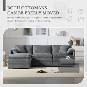 Modular Sectional With Deep And Wide Seat, Cloud Couch Set With Double Cushions Sofa With Movable Ottoman