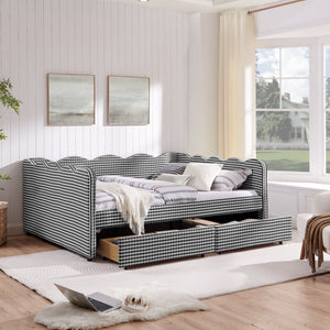 Gingham Daybed & USB Charging Port, Wave Shaped Design