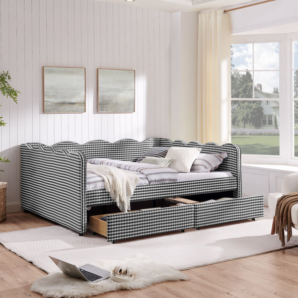 Gingham Daybed & USB Charging Port, Wave Shaped Design