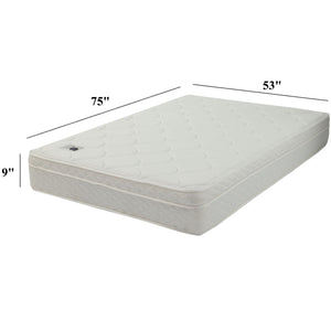 9" Size Bed Mattress With Bonnell Coil Inner Spring And 2.5" Euro Top Foam + Spring Material - White - Full