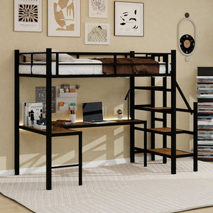 Loft Bed With L-Shaped Desk, Large Storage Space