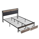Modern Bed Frame With LED Lights, Upholstered Headboard, USB Charging