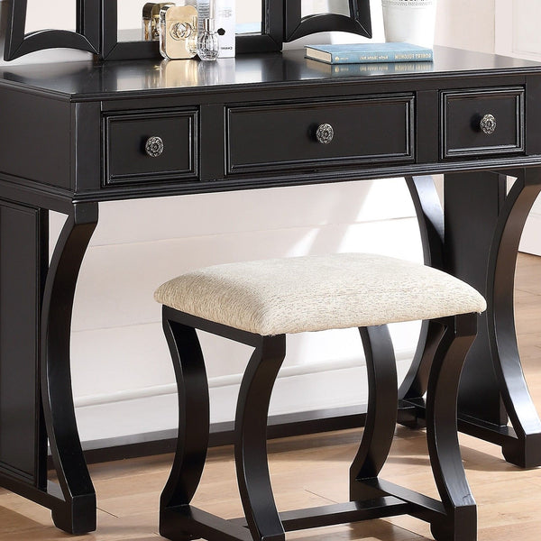 Bedroom Vanity Set With Foldable Mirror And Stool - Black