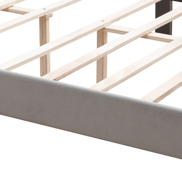 Queen Platform Upholstered Bed Button Tufted With Curve Design, Strong Wood Slat Support - Gray