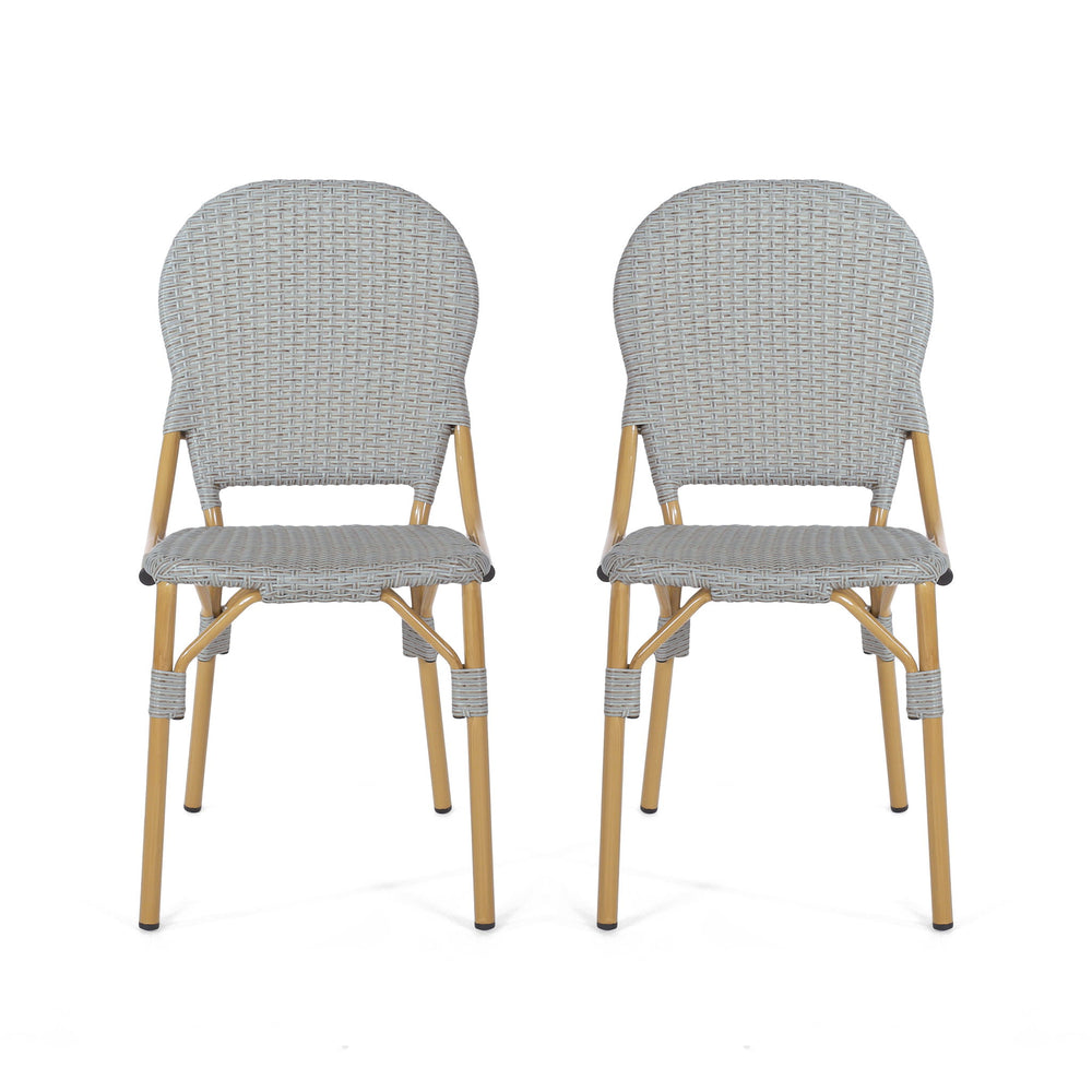 Outdoor Rattan And Aluminum Armless French Bistro Chairs (Set of 2) - Dark Gray