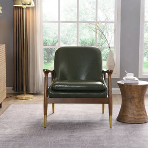 Mid - Century Accent Chair With Cushioned Seat, Brass Tipped Legs