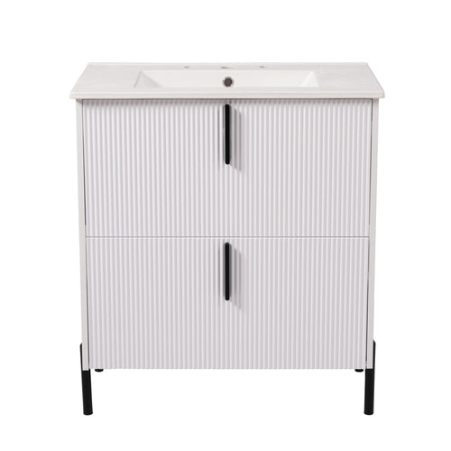 Bathroom Vanity With Ceramic Sink, Fluted Design