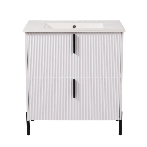 Bathroom Vanity With Ceramic Sink, Fluted Design