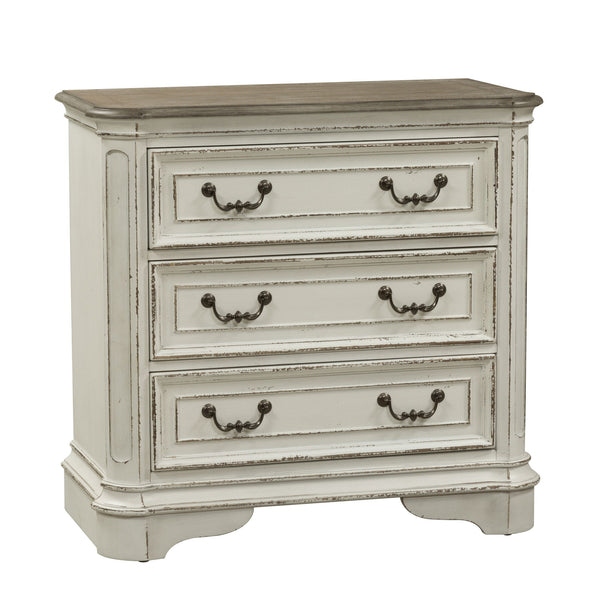 Magnolia Manor - 3 Drawer Bedside Chest With Charging Station - Antique White