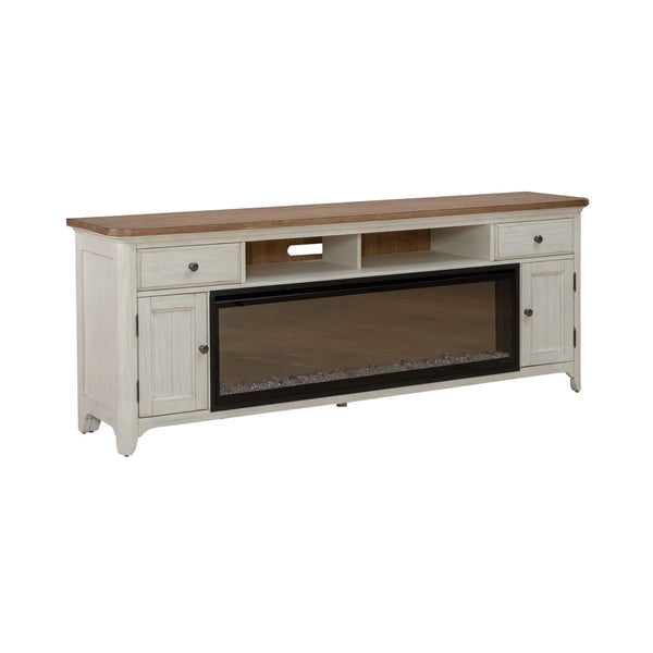 Fireplace TV Consoles - 79" Console With Fire - Medium Brown