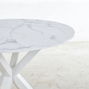 Cross Leg Dining Table With Round Top, For 4 - 6 People - White