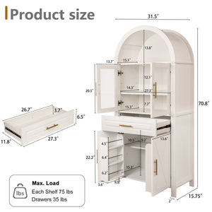 Arched Kitchen Pantry Cabinet With Adjustable Shelves & Barn Door Design