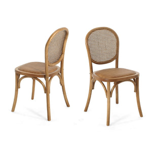 Oval Dining Table Set With 4 Birch Rattan Chairs - Brown / Light Brown