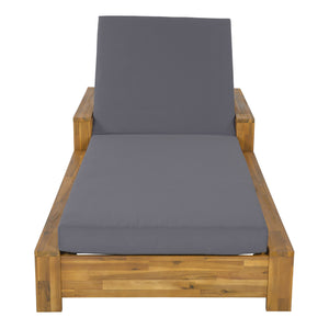 Chaise Lounge With Armrests, 2 Fold Cushion Set, 3 Position Adjustable Backrest, For Patio Pool - Dark Gray / Teak