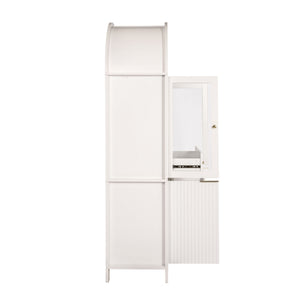 Fluted Tall Arched Pantry Cabinet With Adjustable Shelves, Glass Door & Hidden Drawer For Kitchen