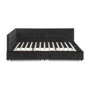 Storage Elegant Upholstered Tufted Bed Frame With Backrest And Armrests