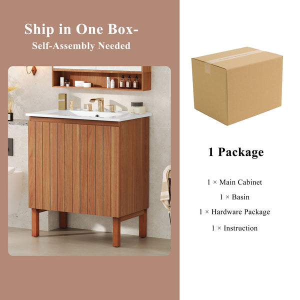 Bathroom Vanity With Sink, Minimalist Design, 45 Degrees Free Handle Doors - Antique Natural