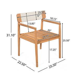 Creative Braided Acacia Wood Outdoor Dining Table And Chairs With Armrests (Set of 2) - Teak / White