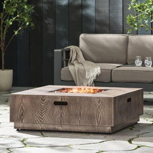 Wellington Square Iron Fire Pit With Wood Pattern Design And 50, 000 Btu Output