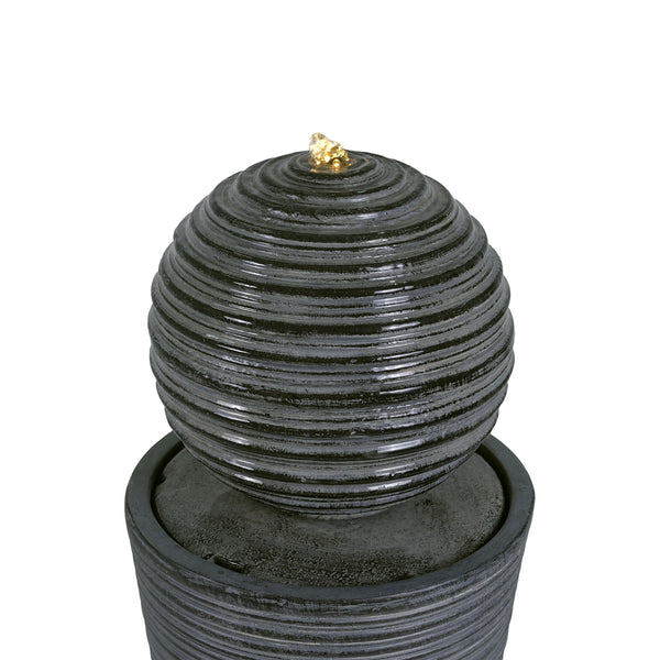31.5" Tall Striped Column Fountain With LED Light Design For Outdoor Spaces - Gray