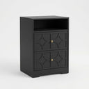 Nightstand With Diamond Carvings Handles, 2 Drawers & Charging Station