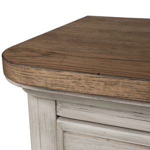 Farmhouse Reimagined - Dresser & Mirror - Antique White / Chestnut Tops