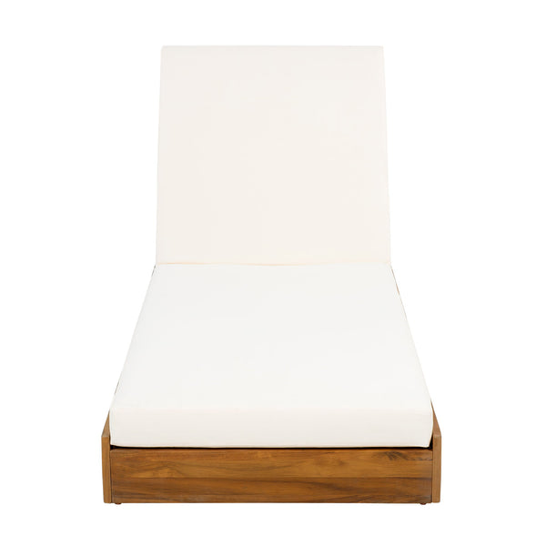 Premium Acacia Wood Lounge Chaise Set With Water Resistant Cushions, Adjustable Recline - Cream / Teak