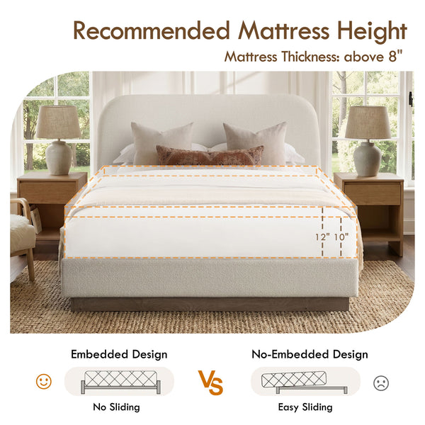 Linton - Queen Size Upholstered Platform Bed - Cream White / Light Grey / Camel Oak