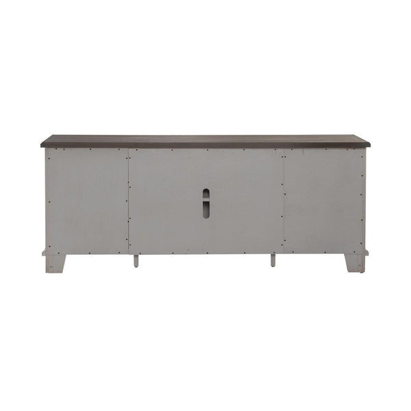 River Place - 75" Entertainment Console - Riverstone White & Tobacco