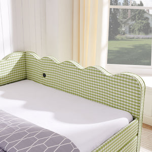 Gingham Daybed & USB Charging Port, Wave Shaped Design
