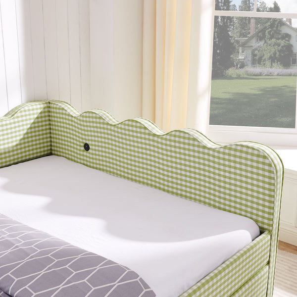 Gingham Daybed & USB Charging Port, Wave Shaped Design