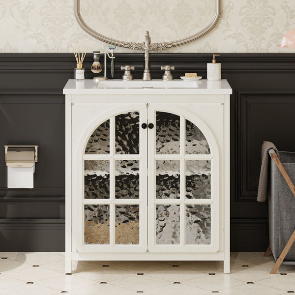 Vintage Farmhouse Bathroom Vanity With Ceramic Sink