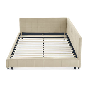 Upholstered Storage Tufted Bed Frame With Backrest And Armrests