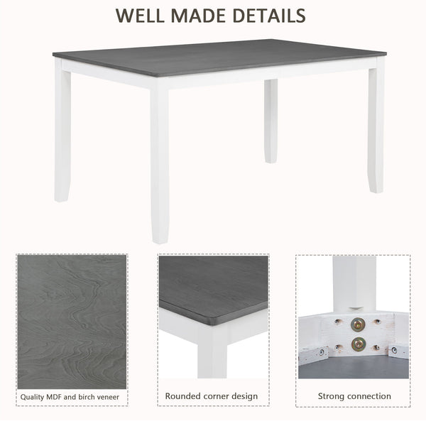 6 Piece Kitchen Dining Set, Rectangular Dining Table With 4 Upholstered Chairs And Bench - Gray / White