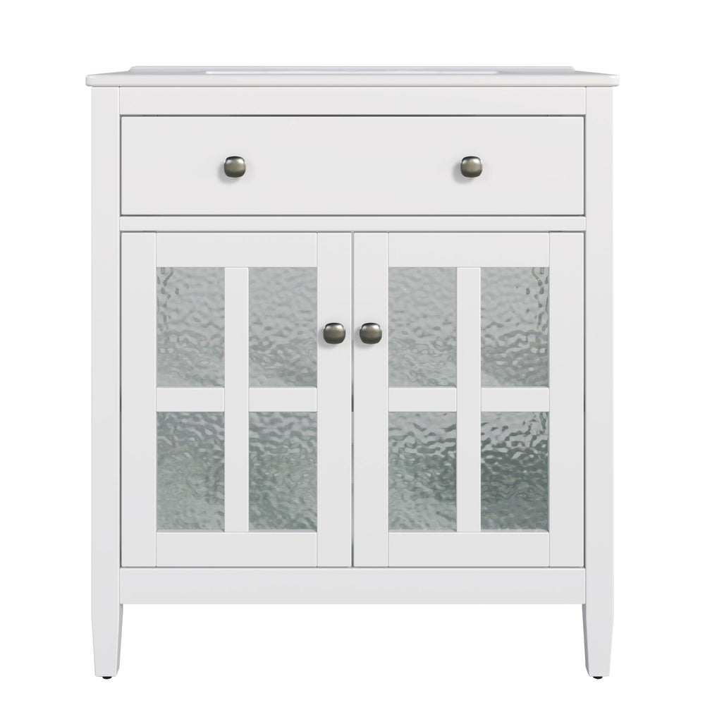 Bathroom Vanity With Ceramic Sink, Adjustable Shelf & Tip Out Tray