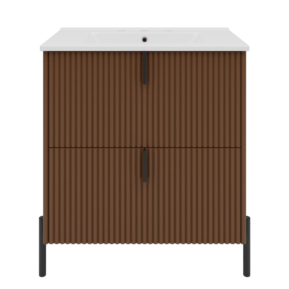 Fluted Bathroom Vanity With Ceramic Sink, Freestanding Design
