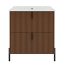 Fluted Bathroom Vanity With Ceramic Sink, Freestanding Design