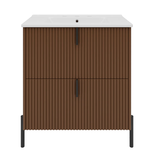 Fluted Bathroom Vanity With Ceramic Sink, Freestanding Design