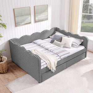 Gingham Daybed & USB Charging Port, Wave Shaped Design