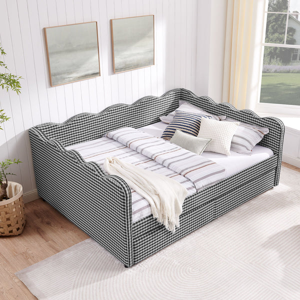 Gingham Daybed & USB Charging Port, Wave Shaped Design