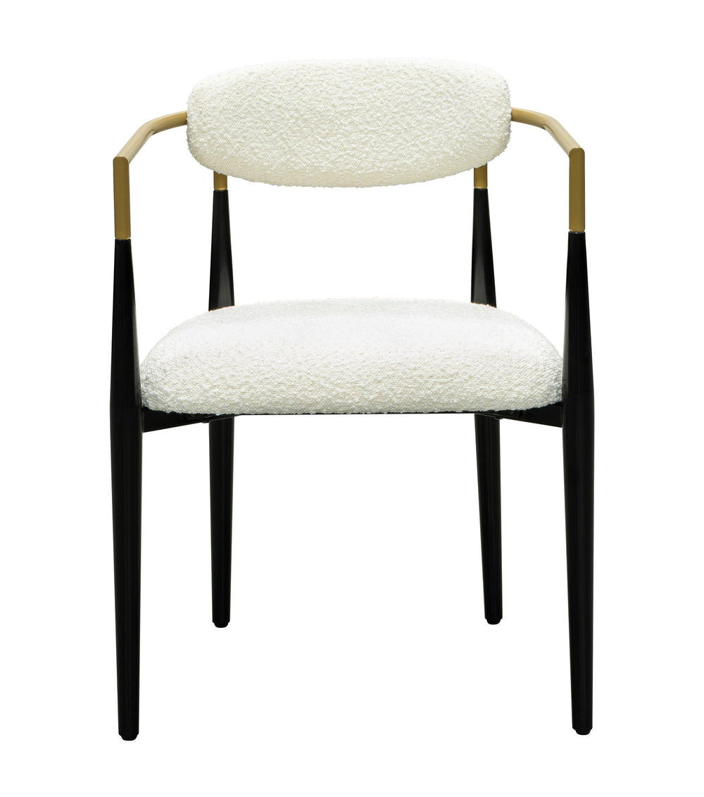 Jenson - White Dining Chair - Semi-Gloss Black /Brushed Gold / Ivory Boucle