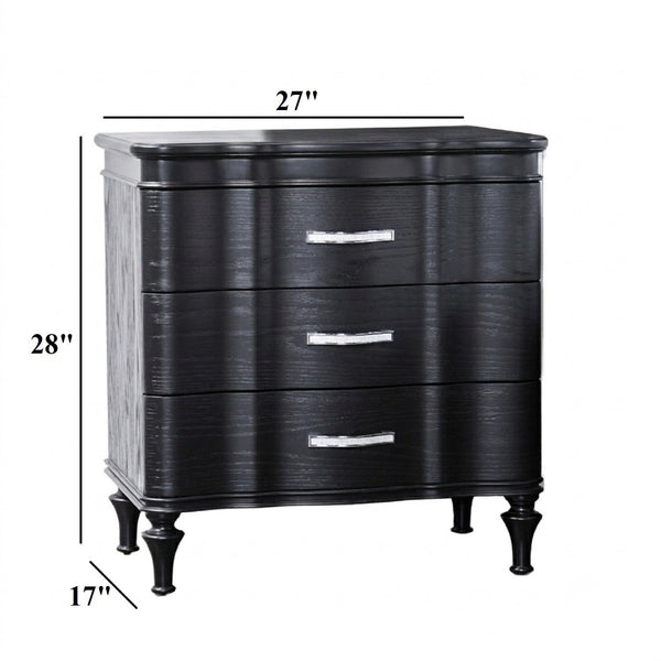 Nightstand, 3 Drawer Bedside Table - Black